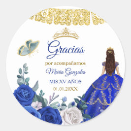 Royal Blue Quinceañera Favor Bedankt Cadeau Label