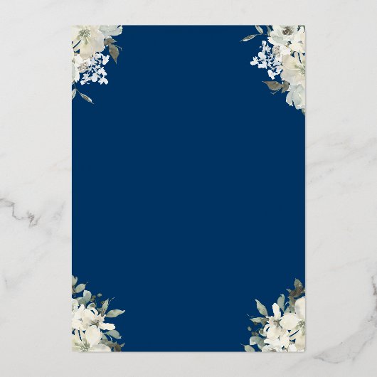 Royal Blue Quinceañera Floral Gold Folie Uitnodiging (Achterkant)