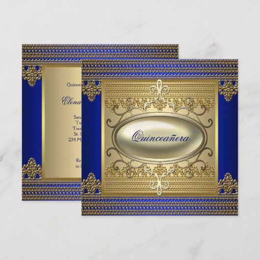 Royal Blue Quinceanera Kaart (Voorkant / Achterkant)