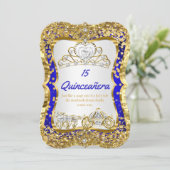 Royal Blue Quinceanera Magical Tiara Gold Kaart (Staand voorkant)