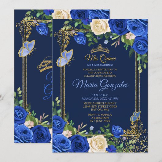 Royal Blue Quinceanera Mexican Girl 15th Birthday Kaart (Voorkant / Achterkant)