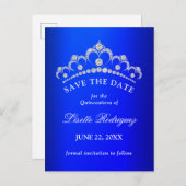 Royal Blue Quinceanera Save The Date Briefkaart (Voorkant / Achterkant)