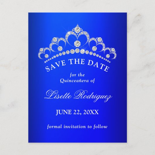 Royal Blue Quinceanera Save The Date Briefkaart (Voorkant)