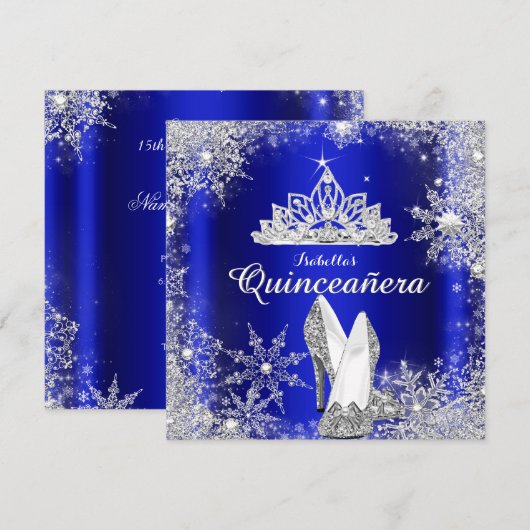 Royal Blue Quinceanera Silver Tiara 15th Birthday Kaart (Voorkant / Achterkant)