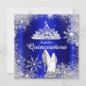 Royal Blue Quinceanera Silver Tiara 15th Birthday Kaart (Voorkant)