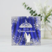 Royal Blue Quinceanera Silver Tiara 15th Birthday Kaart (Staand voorkant)