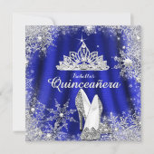 Royal Blue Quinceanera Silver Tiara 15th Birthday Kaart (Voorkant)
