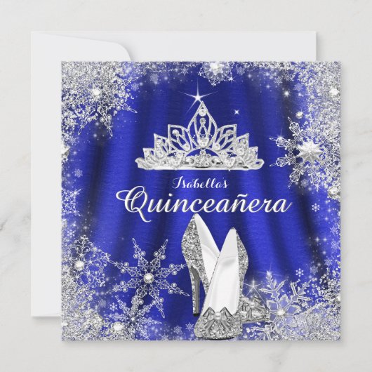 Royal Blue Quinceanera Silver Tiara 15th Birthday Kaart (Voorkant)