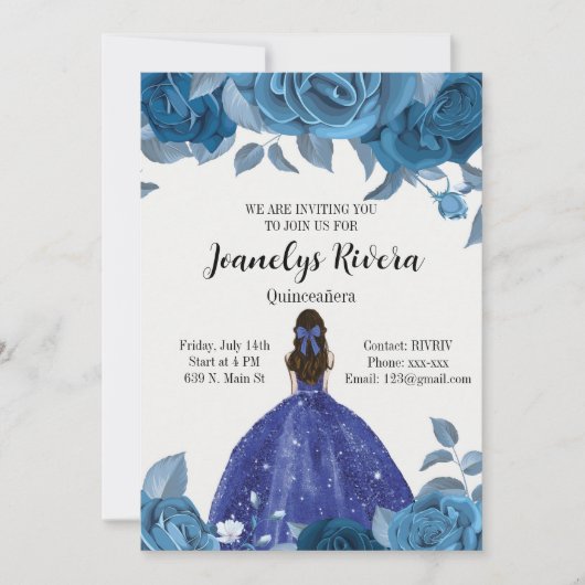 Royal Blue Quinceañera uitnodiging (Voorkant)