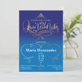 Royal Blue Quinceañera Uitnodiging Sjabloon (Staand voorkant)