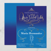 Royal Blue Quinceañera Uitnodiging Sjabloon (Voorkant / Achterkant)