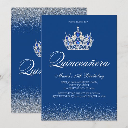 Royal Blue Quinceanera Uitnodigingen (Voorkant / Achterkant)