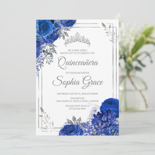 Royal Blue Quinceañera Vlinders Mis Quince Kaart (Staand voorkant)
