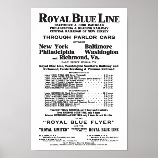 Royal Blue Railroad Line 1908 Poster (Voorkant)