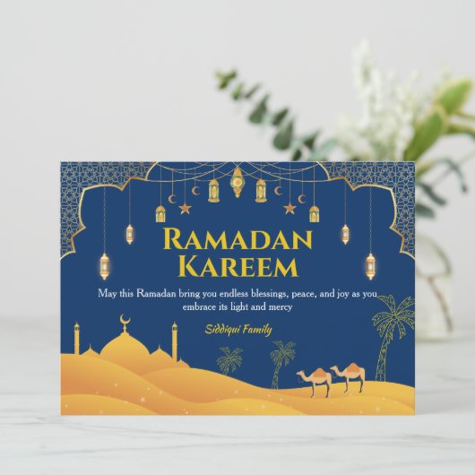 Royal Blue Ramadan Mubarak Wenskaart Feestdagenkaart (Staand voorkant)