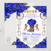Royal Blue Ranchero Floral Boots Quinceanera Kaart (Voorkant / Achterkant)