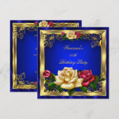 Royal Blue Red Cream Rozen Gold Birthday Party Kaart (Voorkant / Achterkant)