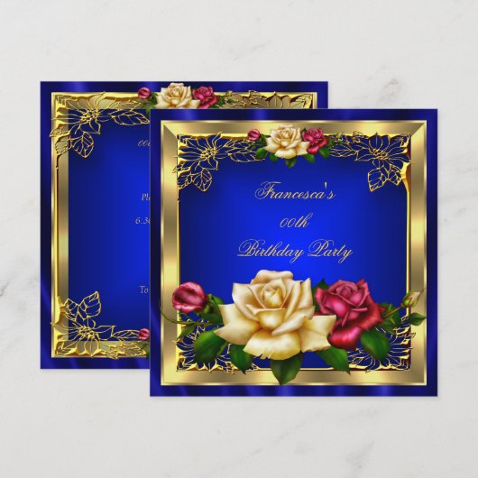 Royal Blue Red Cream Rozen Gold Birthday Party Kaart (Voorkant / Achterkant)