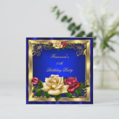 Royal Blue Red Cream Rozen Gold Birthday Party Kaart (Staand voorkant)