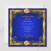 Royal Blue Red Cream Rozen Gold Birthday Party Kaart (Achterkant)