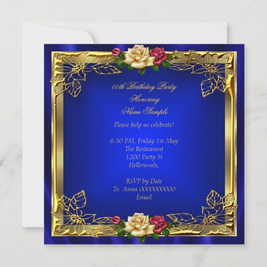 Royal Blue Red Cream Rozen Gold Birthday Party Kaart (Achterkant)