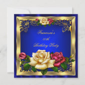 Royal Blue Red Cream Rozen Gold Birthday Party Kaart (Voorkant)