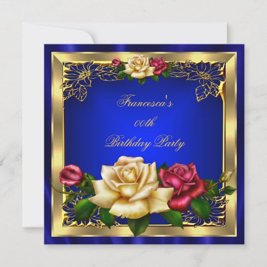 Royal Blue Red Cream Rozen Gold Birthday Party Kaart (Voorkant)