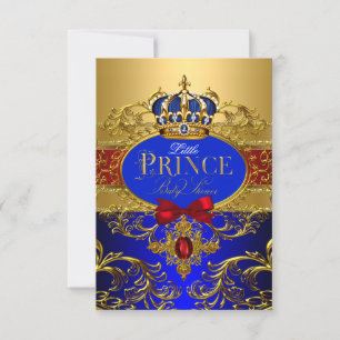 Royal Blue Red Little Prince Crown Baby shower Kaart