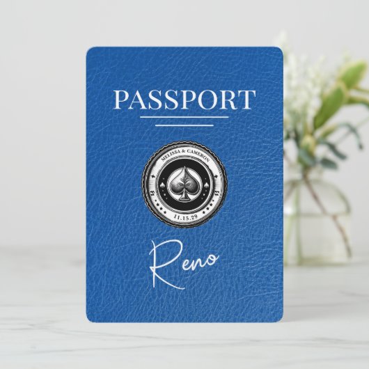 Royal Blue Reno Passport Bewaar de datum Save The Date (Staand voorkant)