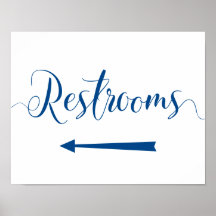 Royal Blue Restrooms Sign - Pijlrichting links