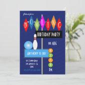 Royal Blue Retro Bowling Birthday Party Kaart (Staand voorkant)