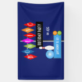Royal Blue Retro Bowling Birthday Party Spandoek (Verticaal)