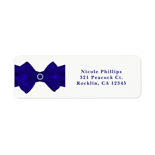Royal Blue Ribbon & Diamonds Elegant Invitation Etiket (Voorkant)