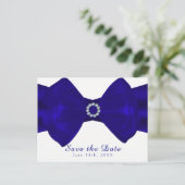 Royal Blue Ribbon & Diamonds Save the Date Elegant Aankondigingskaart (Staand voorkant)