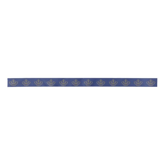 Royal Blue Ribbon met Gold Crowns Satijnen Lint (Voorkant)