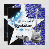 Royal Blue Rock Star Baby shower Kaart (Voorkant / Achterkant)