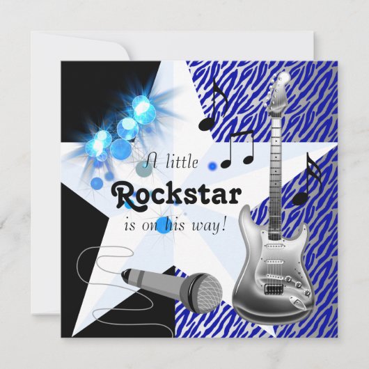 Royal Blue Rock Star Baby shower Kaart (Voorkant)