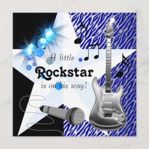Royal Blue Rock Star Baby shower Kaart