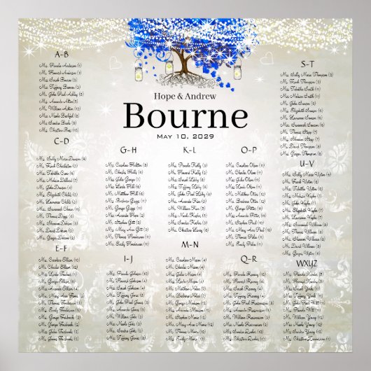 Royal Blue Romantic Heart Leaf Tree Poster (Voorkant)