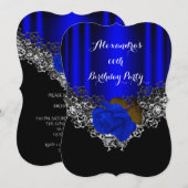 Royal Blue Roos Birthday Party Lace Black Silver Kaart (Voorkant / Achterkant)