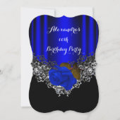 Royal Blue Roos Birthday Party Lace Black Silver Kaart (Voorkant)