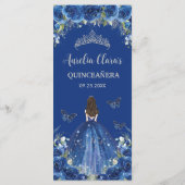 Royal Blue Roos Bloemen Meisjesjurk Quinceañera Me Programmakaart (Achterkant)