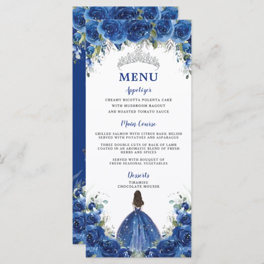 Royal Blue Roos Bloemen Meisjesjurk Quinceañera Me Programmakaart (Voorkant / Achterkant)
