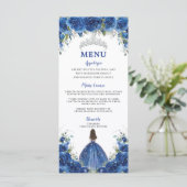 Royal Blue Roos Bloemen Meisjesjurk Quinceañera Me Programmakaart (Staand voorkant)
