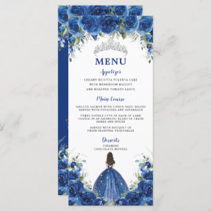 Royal Blue Roos Bloemen Meisjesjurk Quinceañera Me Programmakaart
