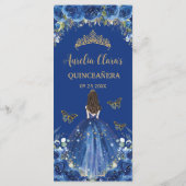 Royal Blue Roos Bloemen Meisjesjurk Quinceañera Me Programmakaart (Achterkant)