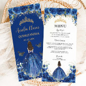 Royal Blue Roos Bloemen Meisjesjurk Quinceañera Me Programmakaart