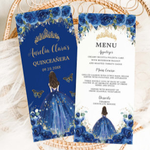 Royal Blue Roos Bloemen Meisjesjurk Quinceañera Me Programmakaart
