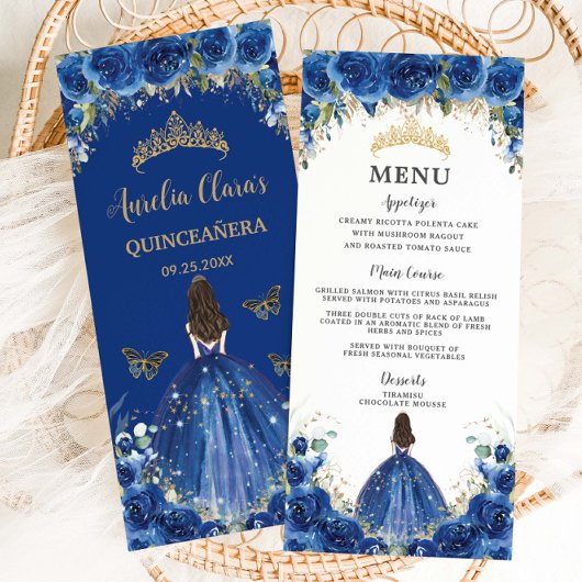 Royal Blue Roos Bloemen Meisjesjurk Quinceañera Me Programmakaart