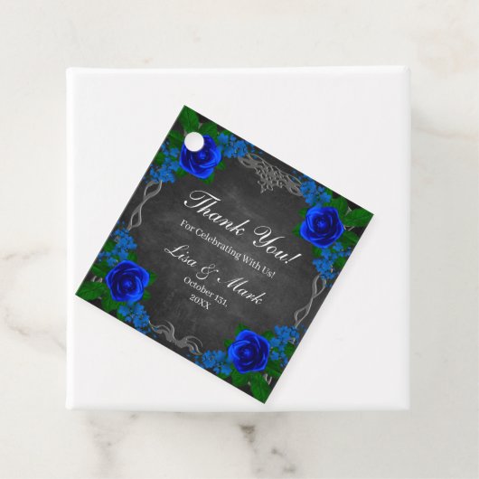 Royal Blue Roos Chalk Board Fall Wedding Bedankjes Labels (In situ)